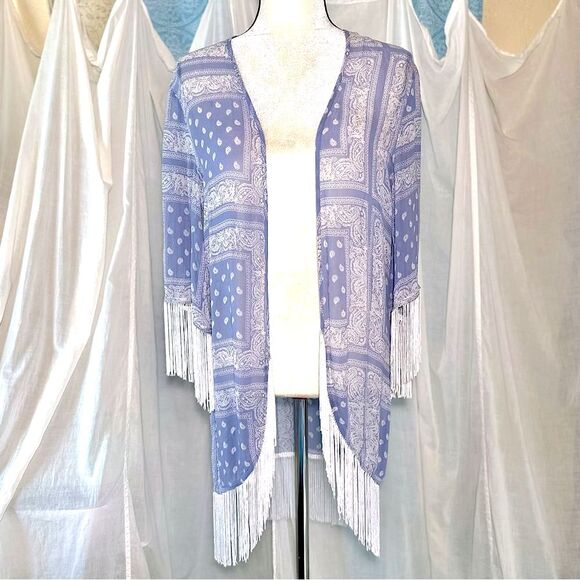 NWT Chan Luu Fringed Bandana Print Kimono - Picture 1 of 7